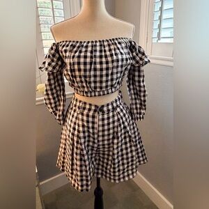 Black & White Gingham Off-Shoulder Skater Skirt Set